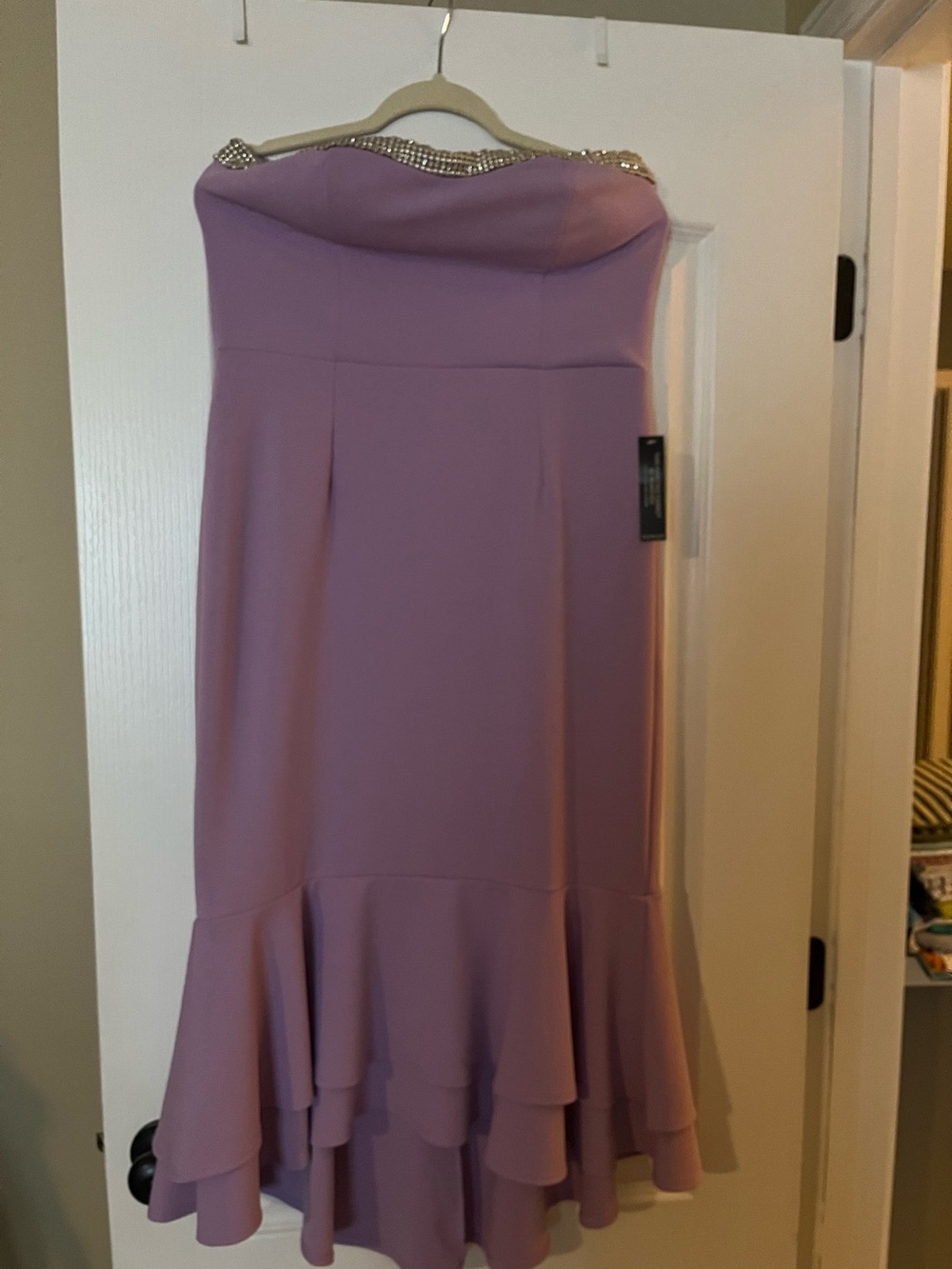 VENUS Lavender Strapless Ruffle-Hem Dress with Embellished Neckline